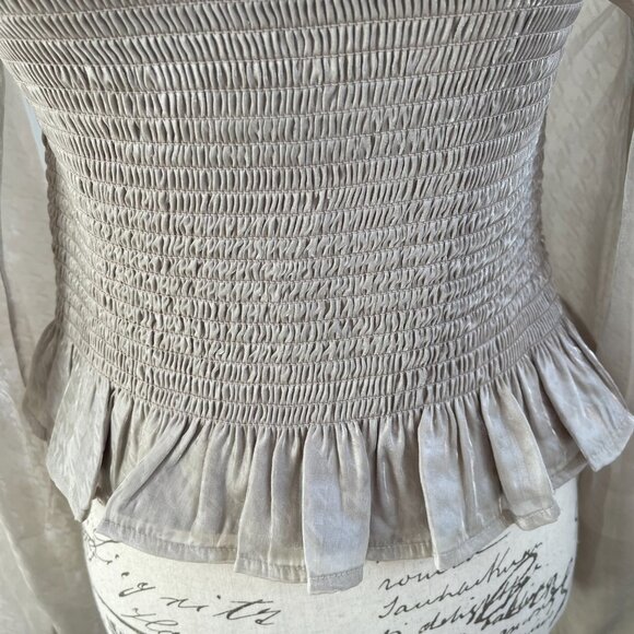 NEW Fancy shiny gold long sleeve top size L with sheer sleeves - Picture 6 of 11